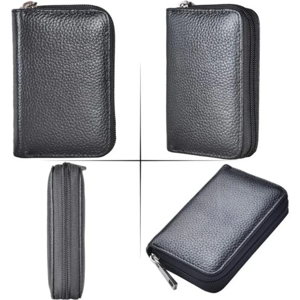 Leather RFID Credit Card Holder Wallet with Zipper and 26 Card Slots Small